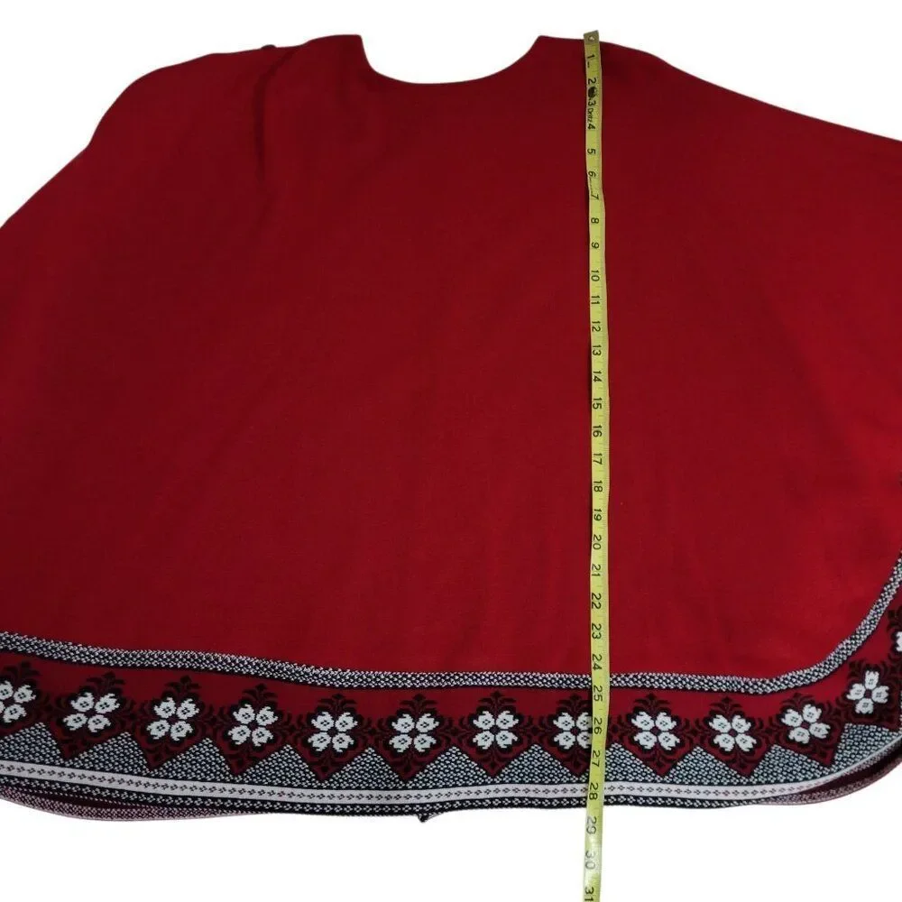 Lorena Original Design Womens Wrap Cape Shawl One Size Red Geometric Design‎ NEW